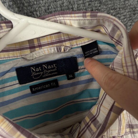 Nat Nast Men Button Up Shirt Long Sleeve American Fit XL Plaid Colorful Cotton - Picture 9 of 13